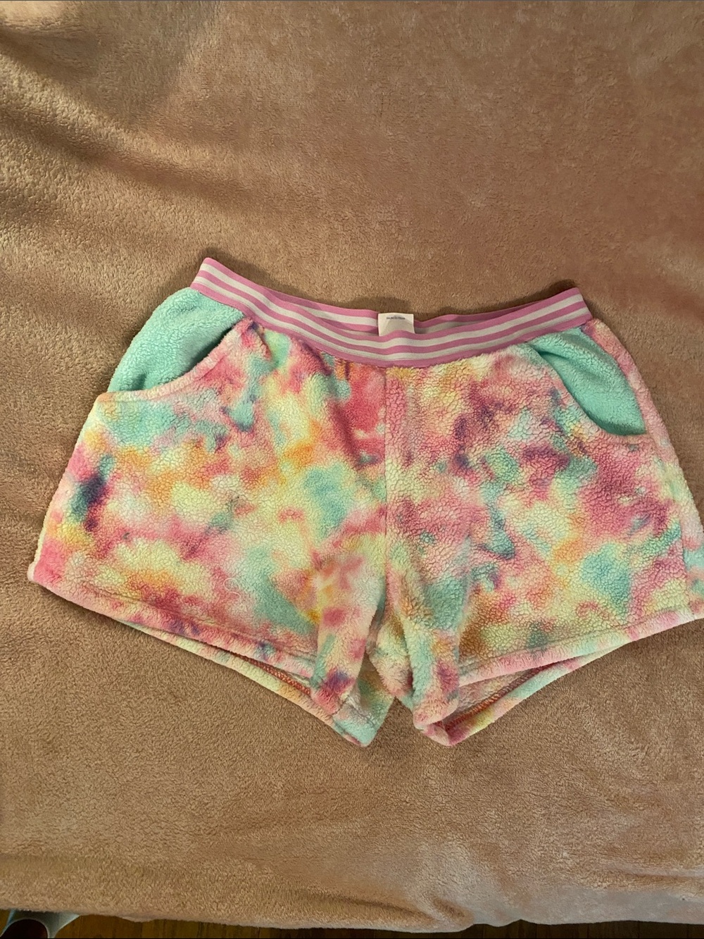 More Than Magic Pastel Tie-Dye Plush Shorts with Mint Pockets
